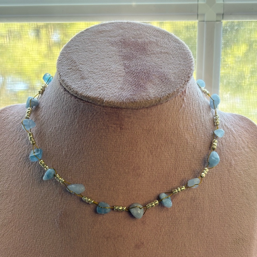 Gold Tone Aquamarine Choker.